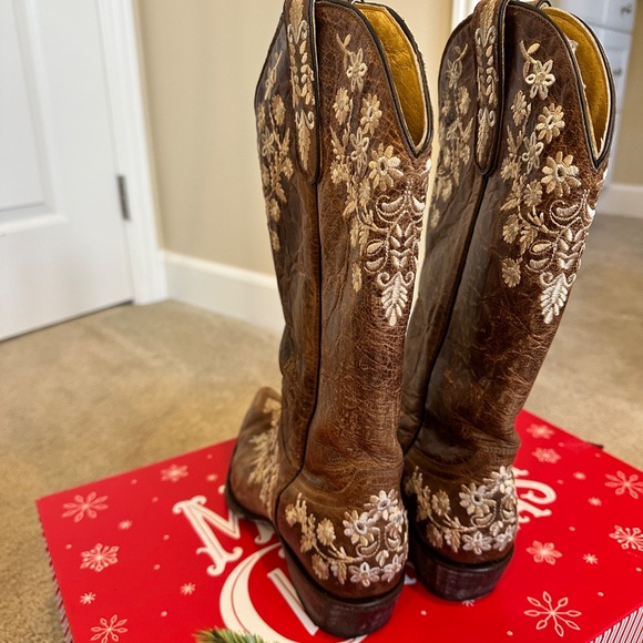Brown Leather Embroidered Cowboy Boots Women’s Size 8.5B Made in Mexico Western - Picture 4 of 7